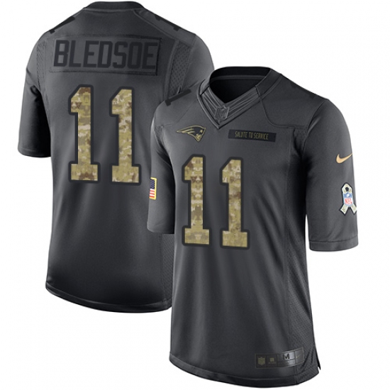 Men's Nike New England Patriots 11 Drew Bledsoe Limited Black 2016 Salute to Service NFL Jersey