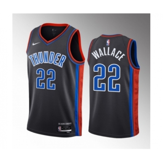 Men's Oklahoma City Thunder 22 Cason Wallace Black 2023 Draft City Edition Stitched Basketball Jersey