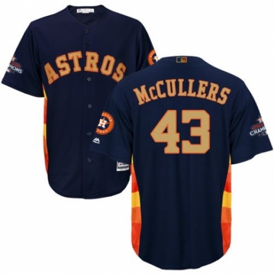 Men's Majestic Houston Astros 43 Lance McCullers Replica Navy Blue Alternate 2018 Gold Program Cool Base MLB Jersey