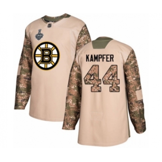 Men's Boston Bruins 44 Steven Kampfer Authentic Camo Veterans Day Practice 2019 Stanley Cup Final Bound Hockey Jersey