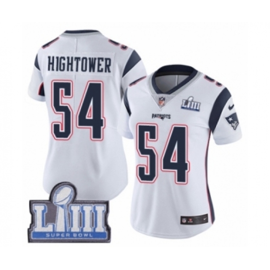 Women's Nike New England Patriots 54 Dont'a Hightower White Vapor Untouchable Limited Player Super Bowl LIII Bound NFL Jersey