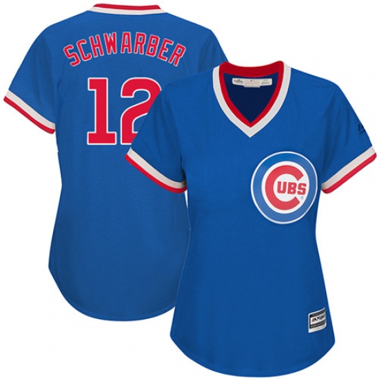 Women's Majestic Chicago Cubs 12 Kyle Schwarber Replica Royal Blue Cooperstown MLB Jersey