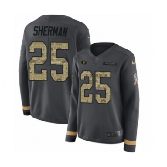 Women's Nike San Francisco 49ers 25 Richard Sherman Limited Black Salute to Service Therma Long Sleeve NFL Jersey