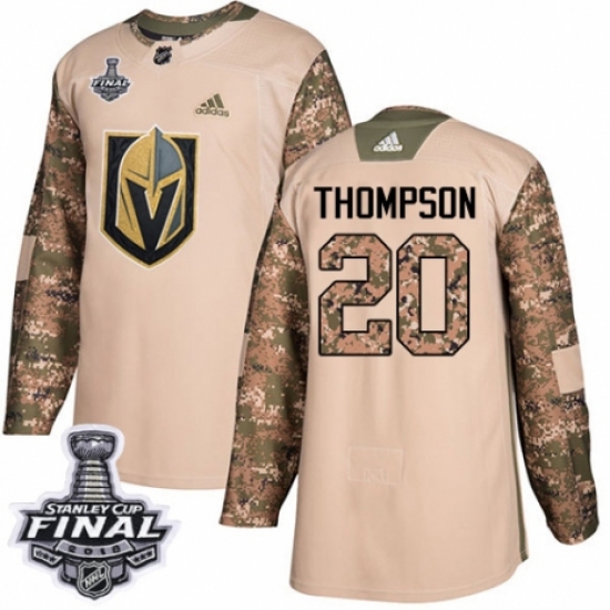 Youth Adidas Vegas Golden Knights 20 Paul Thompson Authentic Camo Veterans Day Practice 2018 Stanley Cup Final NHL Jersey