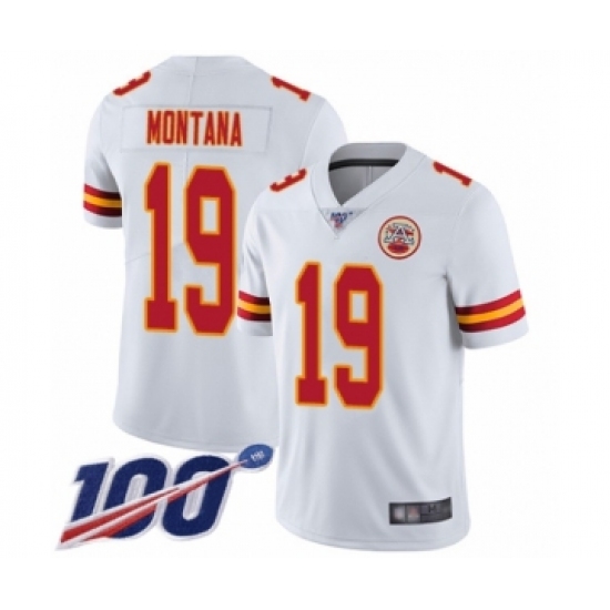 Men's Kansas City Chiefs 19 Joe Montana White Vapor Untouchable Limited Player 100th Season Football Jersey