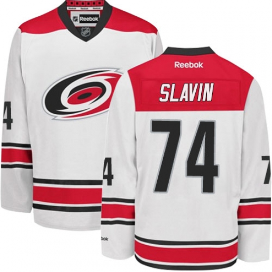 Men's Reebok Carolina Hurricanes 74 Jaccob Slavin Authentic White Away NHL Jersey