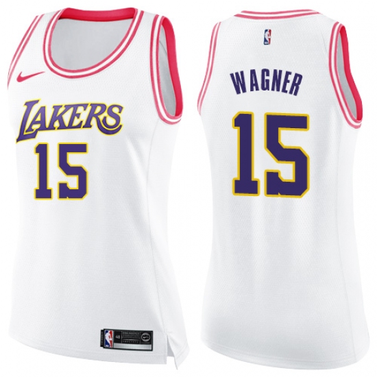 Women's Nike Los Angeles Lakers 15 Moritz Wagner Swingman White Pink Fashion NBA Jersey