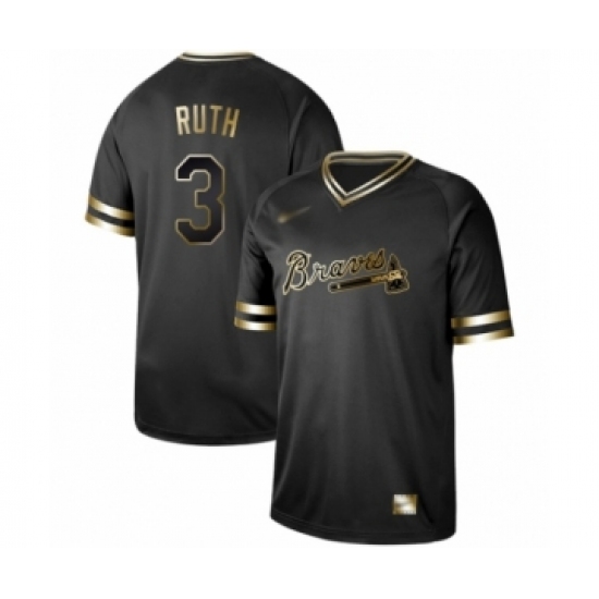 Men's Atlanta Braves 3 Babe Ruth Authentic Black Gold Fashion Baseball Jersey