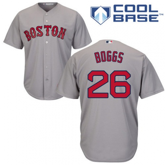 Youth Majestic Boston Red Sox 26 Wade Boggs Authentic Grey Road Cool Base MLB Jersey