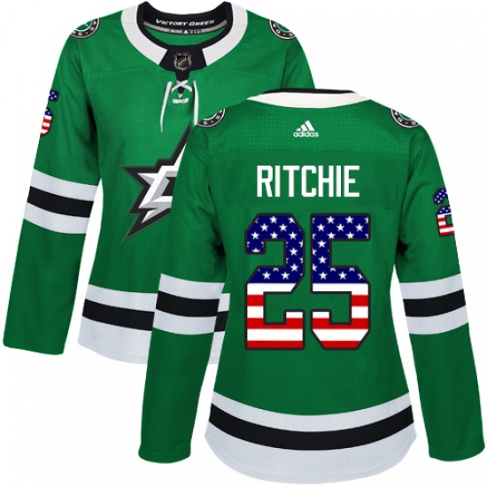 Women's Adidas Dallas Stars 25 Brett Ritchie Authentic Green USA Flag Fashion NHL Jersey