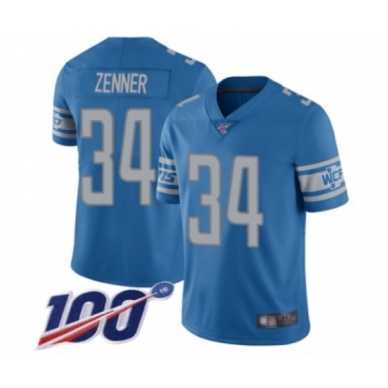 Men's Detroit Lions 34 Zach Zenner Blue Team Color Vapor Untouchable Limited Player 100th Season Football Jersey