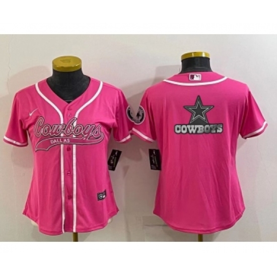 Women's Dallas Cowboys Pink Team Big Logo With Patch Cool Base Stitched Baseball Jersey