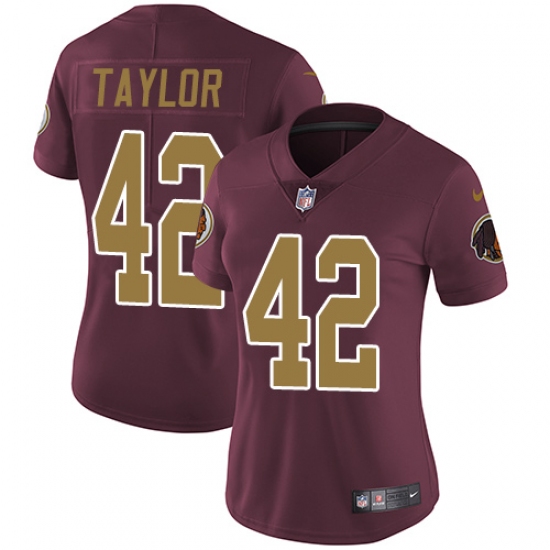 Women's Nike Washington Redskins 42 Charley Taylor Elite Burgundy Red/Gold Number Alternate 80TH Anniversary NFL Jersey