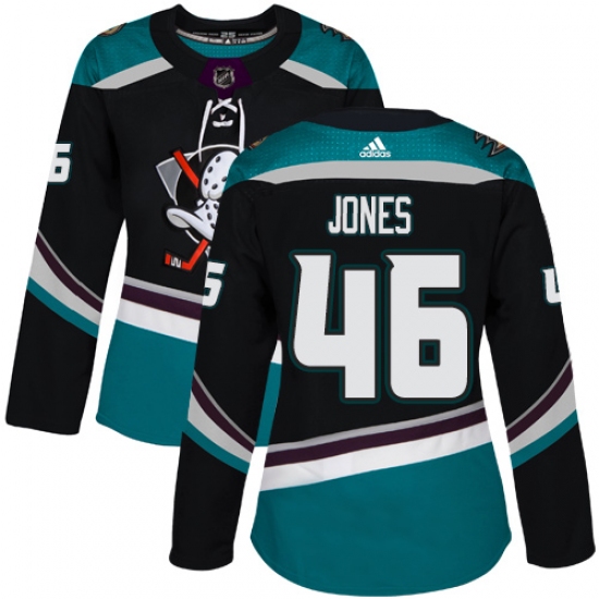 Women's Adidas Anaheim Ducks 46 Max Jones Authentic Black Teal Third NHL Jersey