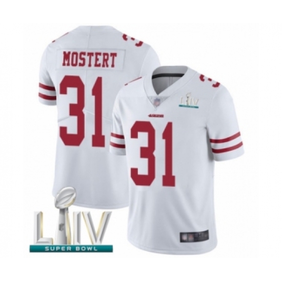 Youth San Francisco 49ers 31 Raheem Mostert White Vapor Untouchable Limited Player Super Bowl LIV Bound Football Jersey