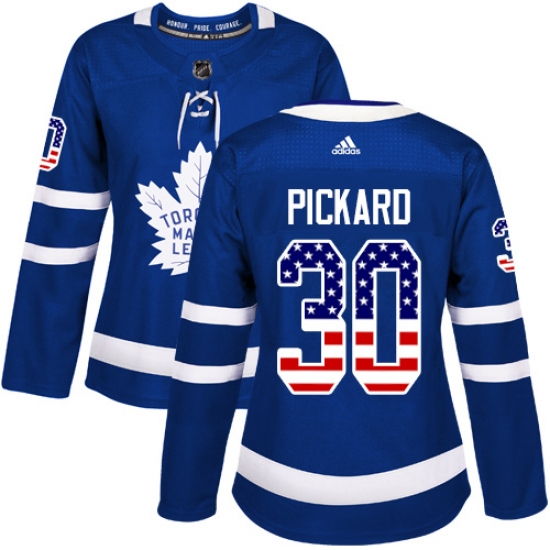 Women's Adidas Toronto Maple Leafs 30 Calvin Pickard Authentic Royal Blue USA Flag Fashion NHL Jersey