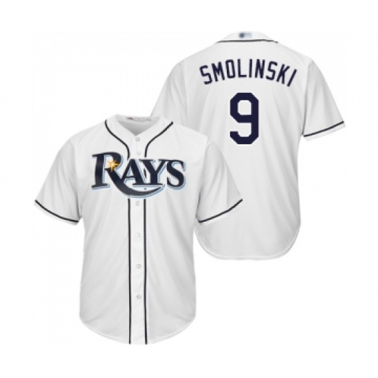 Men's Tampa Bay Rays 9 Jake Smolinski Replica White Home Cool Base Baseball Jersey