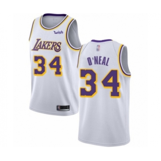 Men's Los Angeles Lakers 34 Shaquille O'Neal Authentic White Basketball Jerseys - Association Edition