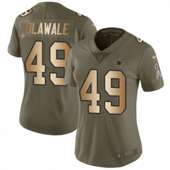 Women's Nike Dallas Cowboys 49 Jamize Olawale Limited Olive/Gold 2017 Salute to Service NFL Jersey