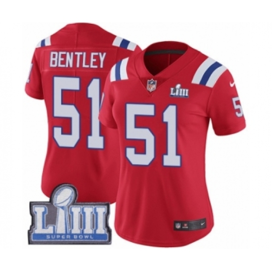 Women's Nike New England Patriots 51 Ja'Whaun Bentley Red Alternate Vapor Untouchable Limited Player Super Bowl LIII Bound NFL Jersey