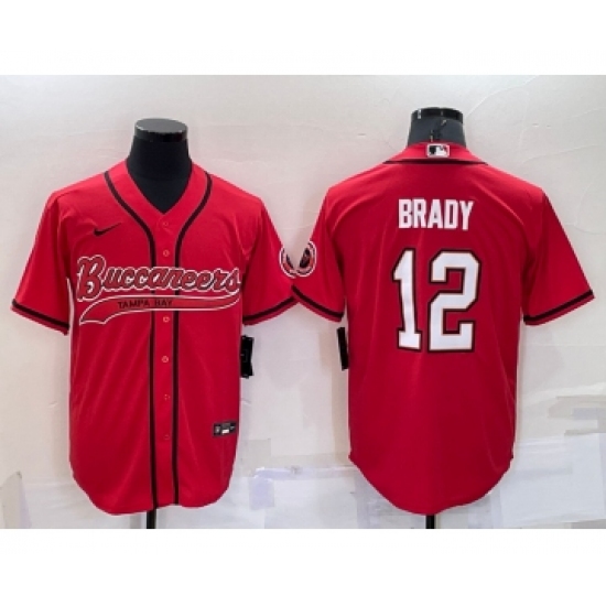 Men's Tampa Bay Buccaneers 12 Tom Brady Red Stitched Cool Base Nike Baseball Jersey