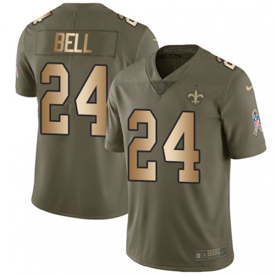 Men's Nike New Orleans Saints 24 Vonn Bell Limited Olive Gold 2017 Salute to Service NFL Jersey