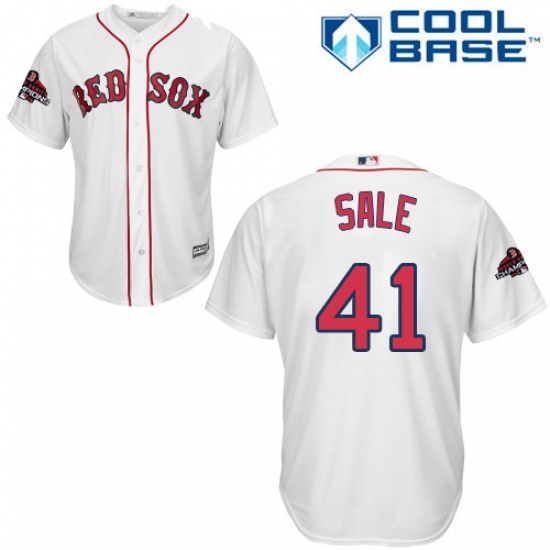 Youth Majestic Boston Red Sox 41 Chris Sale Authentic White Home Cool Base 2018 World Series Champions MLB Jersey