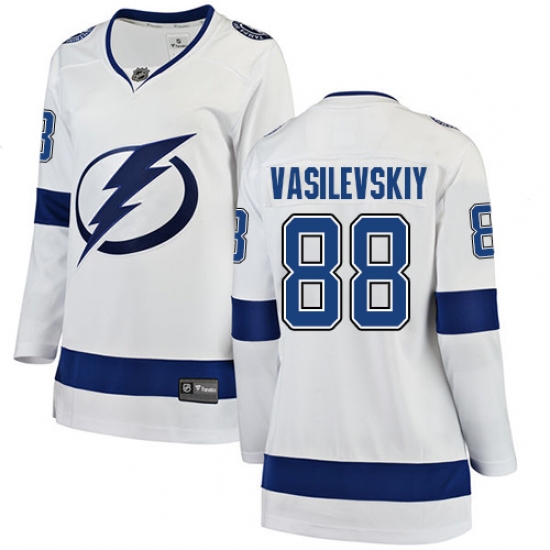 Women's Tampa Bay Lightning 88 Andrei Vasilevskiy Fanatics Branded White Away Breakaway NHL Jersey