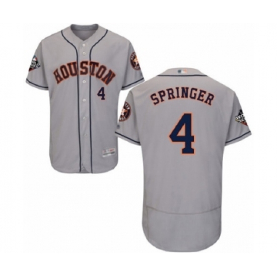 Men's Houston Astros 4 George Springer Grey Road Flex Base Authentic Collection 2019 World Series Bound Baseball Jersey