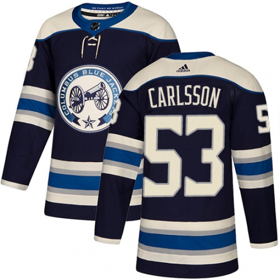 Men's Adidas Columbus Blue Jackets 53 Gabriel Carlsson Authentic Navy Blue Alternate NHL Jersey