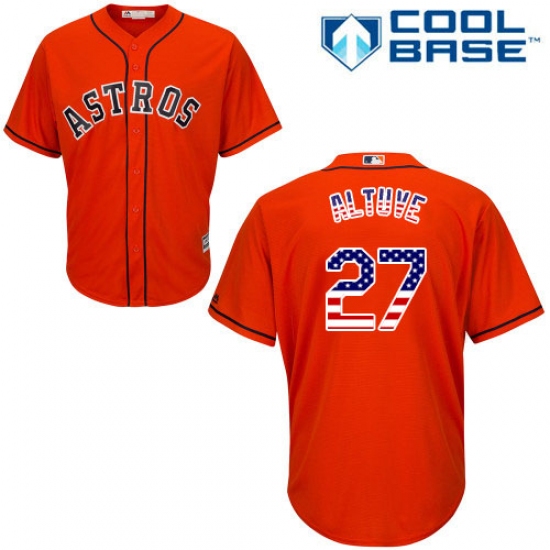 Men's Majestic Houston Astros 27 Jose Altuve Authentic Orange USA Flag Fashion MLB Jersey