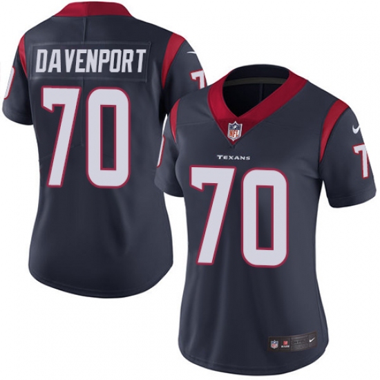 Women's Nike Houston Texans 70 Julien Davenport Limited Navy Blue Team Color Vapor Untouchable NFL Jersey