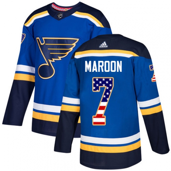 Men's Adidas St. Louis Blues 7 Patrick Maroon Authentic Blue USA Flag Fashion NHL Jersey