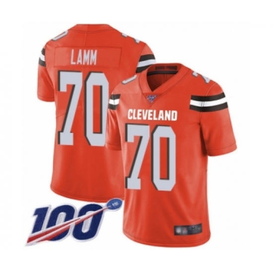 Men's Cleveland Browns 70 Kendall Lamm Orange Alternate Vapor Untouchable Limited Player 100th Season Football Jersey
