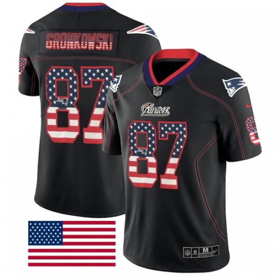 Men's Nike New England Patriots 87 Rob Gronkowski Limited Black Rush USA Flag NFL Jersey