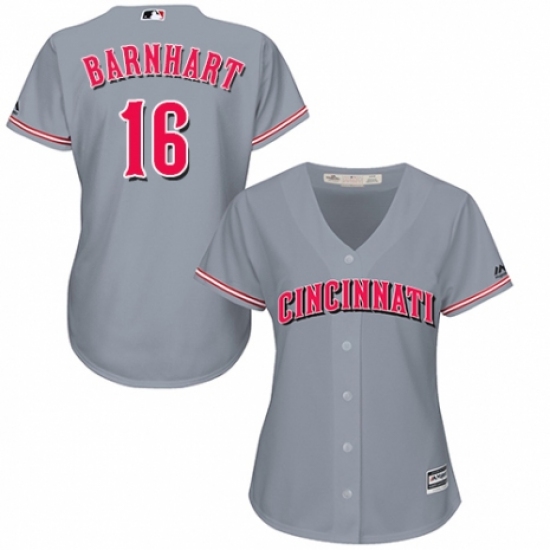 Women's Majestic Cincinnati Reds 16 Tucker Barnhart Authentic Grey Road Cool Base MLB Jersey