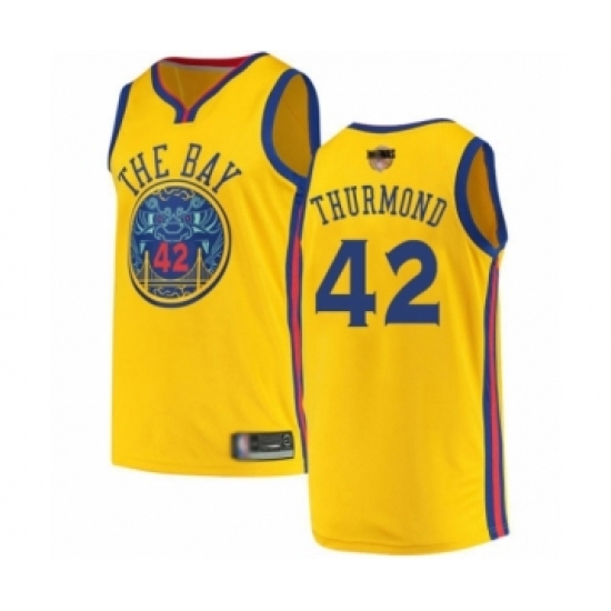 Men's Golden State Warriors 42 Nate Thurmond Swingman Gold 2019 Basketball Finals Bound Basketball Jersey - City Edition