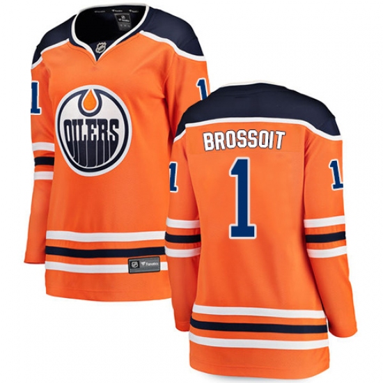 Women's Edmonton Oilers 1 Laurent Brossoit Fanatics Branded Orange Home Breakaway NHL Jersey