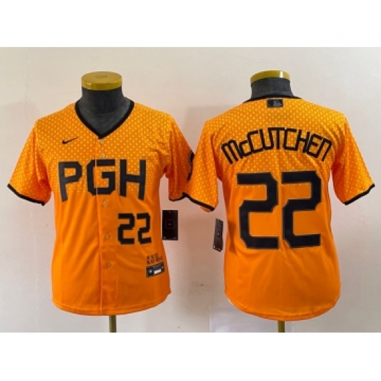 Youth NikePittsburgh Pirates 22 Andrew McCutchen Number Yellow 2023 City Connect Stitched Jersey2