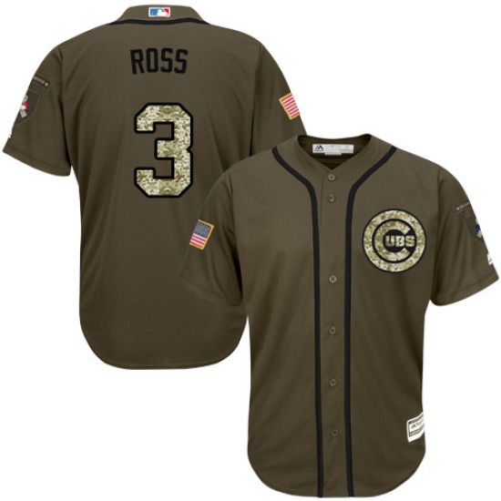 Men's Majestic Chicago Cubs 3 David Ross Authentic Green Salute to Service MLB Jersey