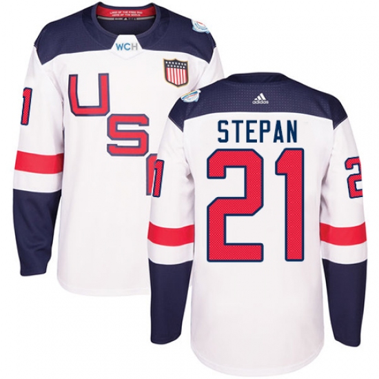 Youth Adidas Team USA 21 Derek Stepan Authentic White Home 2016 World Cup Ice Hockey Jersey