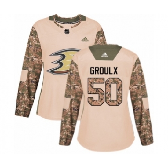 Women's Adidas Anaheim Ducks 50 Benoit-Olivier Groulx Authentic Camo Veterans Day Practice NHL Jersey