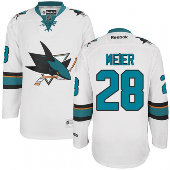 Men's Reebok San Jose Sharks 28 Timo Meier Authentic White Away NHL Jersey