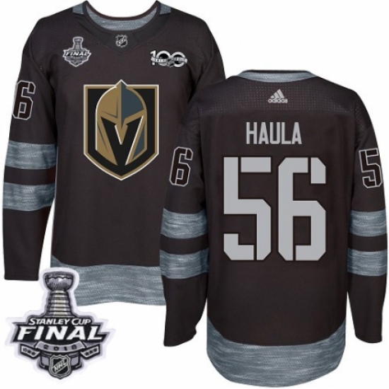 Men's Adidas Vegas Golden Knights 56 Erik Haula Authentic Black 1917-2017 100th Anniversary 2018 Stanley Cup Final NHL Jersey