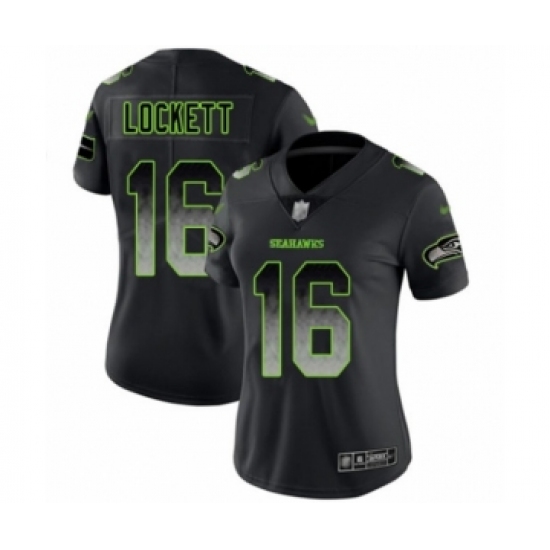 Women's Seattle Seahawks 16 Tyler Lockett Limited Black Smoke Fashion Football Jersey