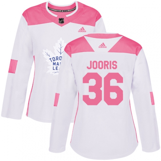 Women's Adidas Toronto Maple Leafs 36 Josh Jooris Authentic White Pink Fashion NHL Jersey