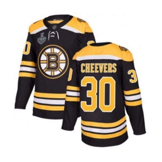 Men's Boston Bruins 30 Gerry Cheevers Authentic Black Home 2019 Stanley Cup Final Bound Hockey Jersey