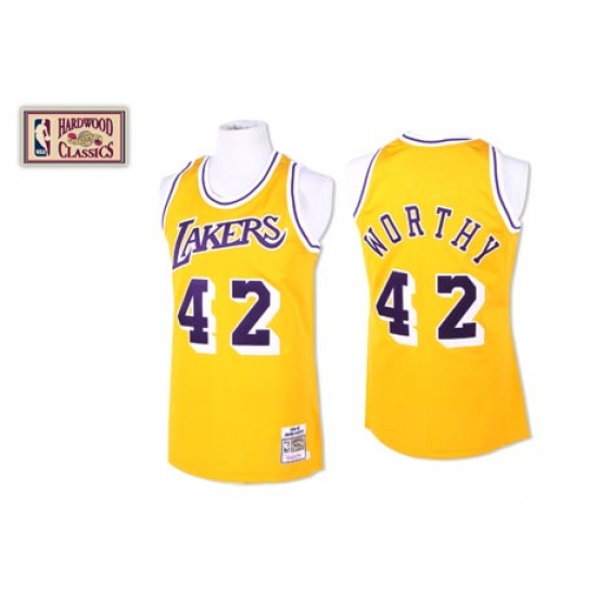 Men's Mitchell and Ness Los Angeles Lakers 42 James Worthy Swingman Gold Throwback NBA Jersey