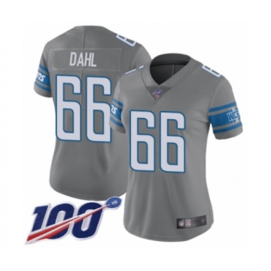 Women's Detroit Lions 66 Joe Dahl Limited Steel Rush Vapor Untouchable 100th Season Football Jersey