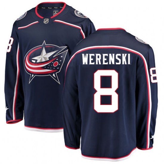 Men's Columbus Blue Jackets 8 Zach Werenski Fanatics Branded Navy Blue Home Breakaway NHL Jersey